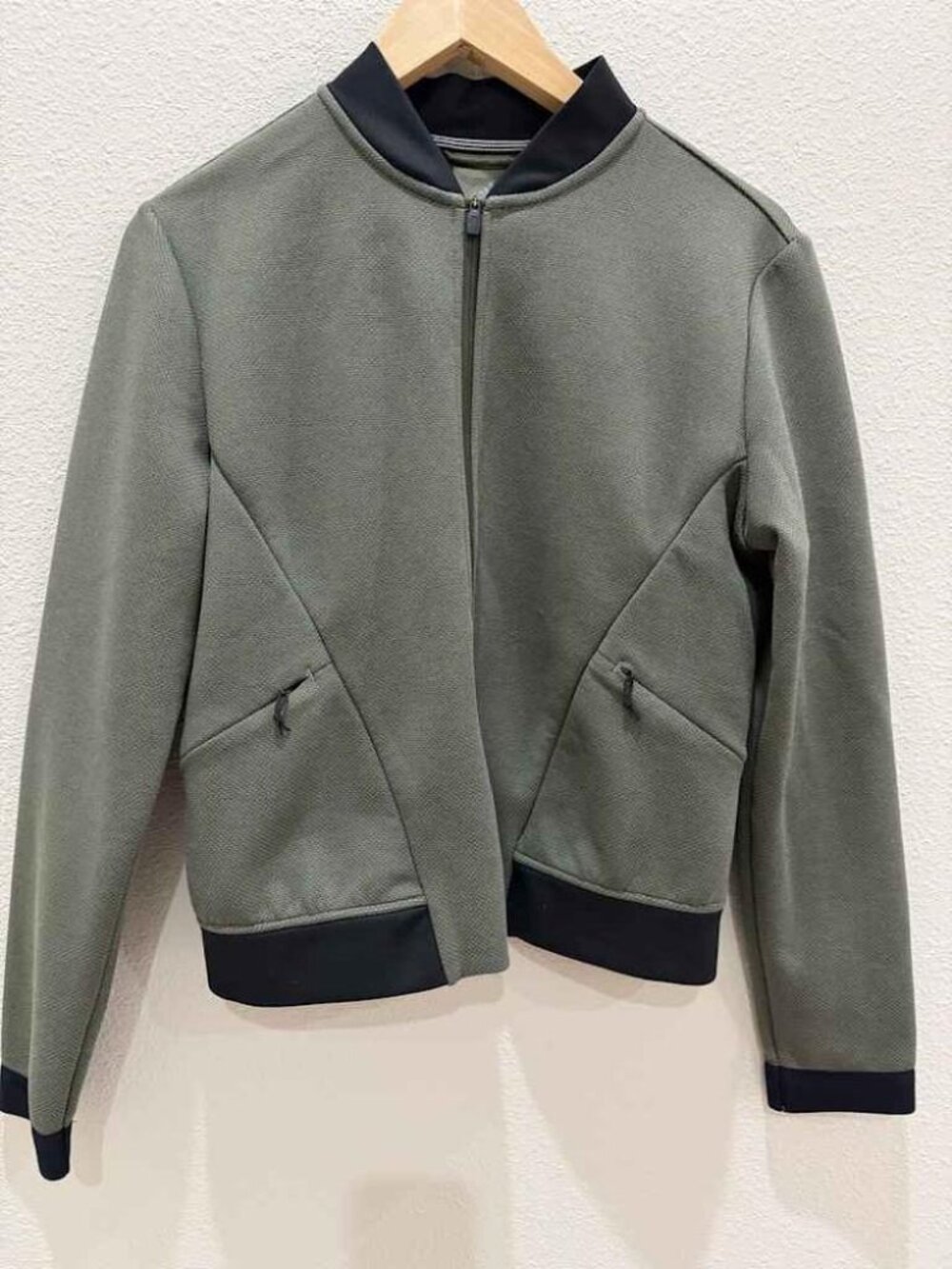 Adidas Climalite Bomber Track Jacket Olive Green Black Trim Waffle Knit Women M